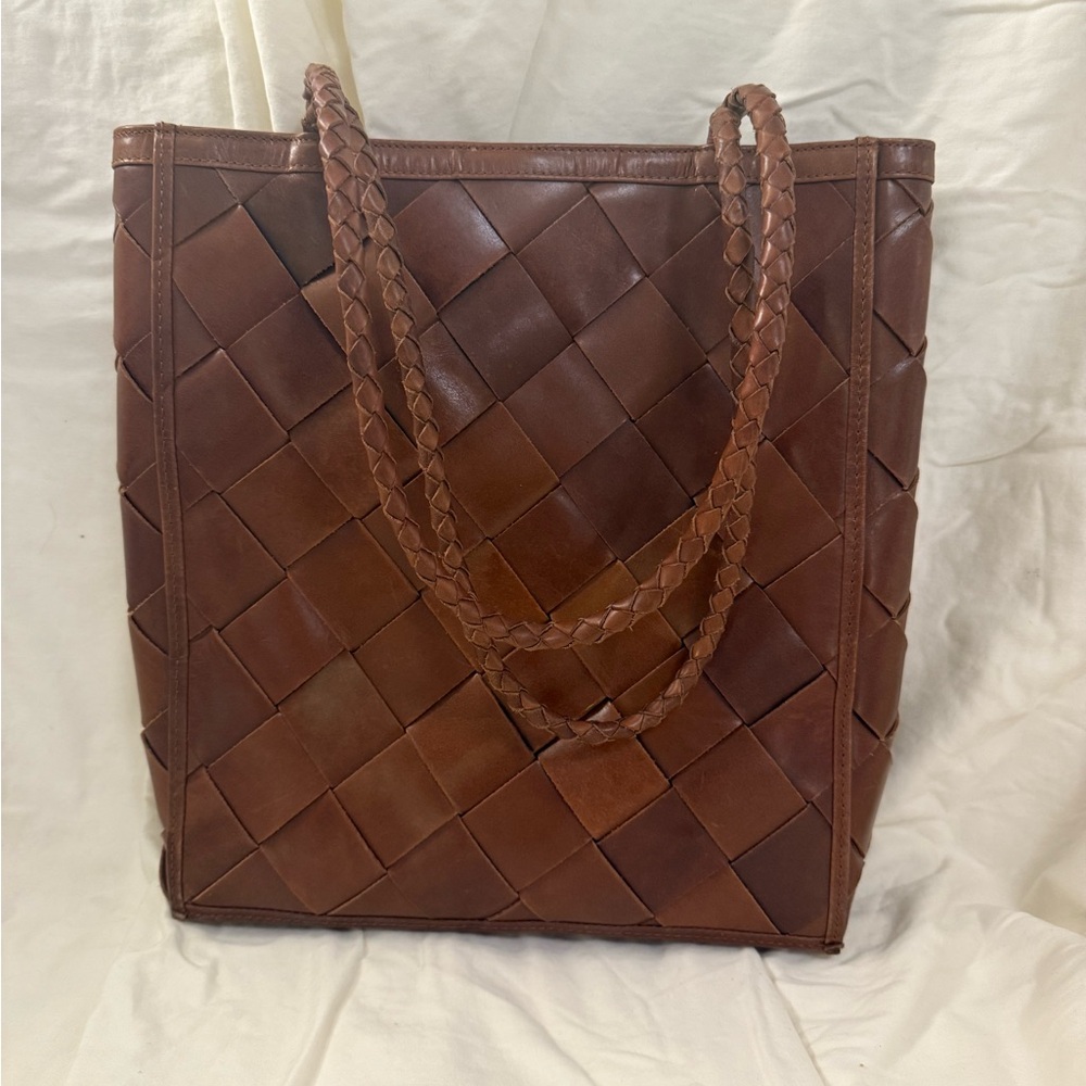 Bembien Brown Woven Leather Tote Bag